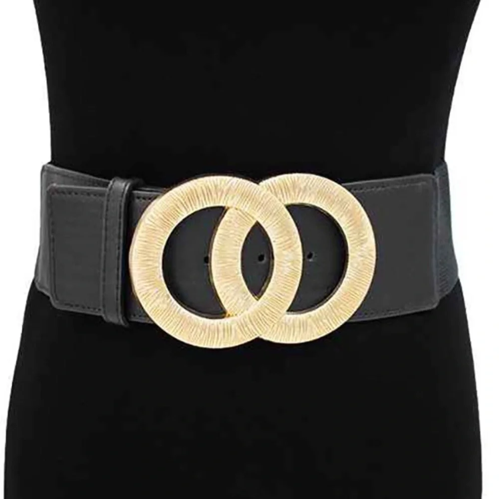 Black and Gold Wide Leather Statement Belt